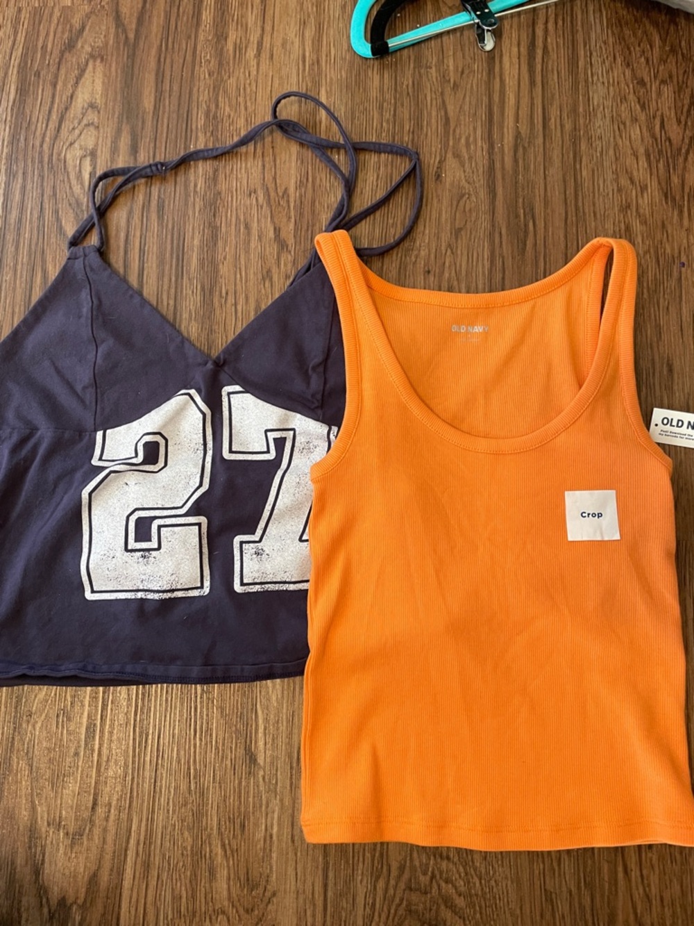 Old Navy Orange Ribbed Crop Tank & Navy Graphic Halter Crop Top Set